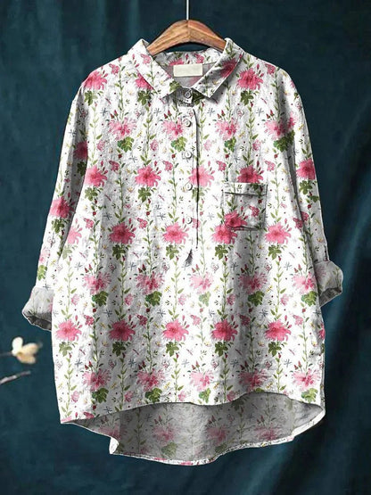 Lapel Long Sleeve Shirt Vintage Floral Flower T-shirt Shirt - RALO COLLECTION STUDIO