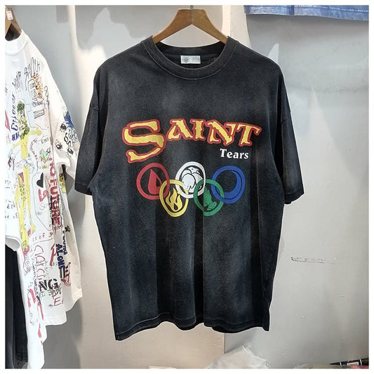 Letter Print High Street Loose Fashion Cotton Short Sleeve T-shirt Men - RALO COLLECTION STUDIO