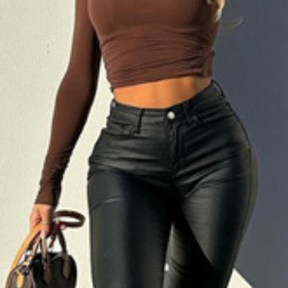 Light Mature Woman People Black Fashionable Sense Versatile Leather Pants Autumn And Winter New - RALO COLLECTION STUDIO