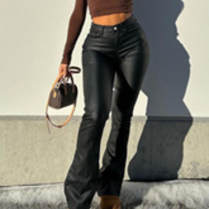 Light Mature Woman People Black Fashionable Sense Versatile Leather Pants Autumn And Winter New - RALO COLLECTION STUDIO