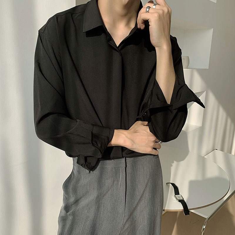 Long Sleeve Retro Style Drape White Shirt - RALO COLLECTION STUDIO