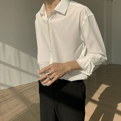 Long Sleeve Retro Style Drape White Shirt - RALO COLLECTION STUDIO