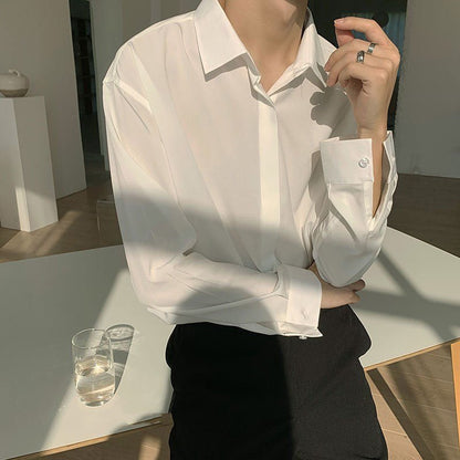 Long Sleeve Retro Style Drape White Shirt - RALO COLLECTION STUDIO