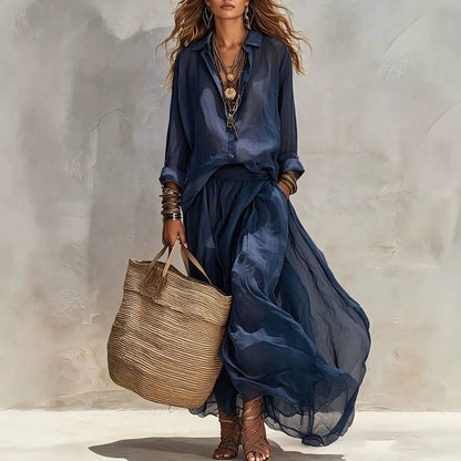 Loose-fitting Lapel Blouse And Skirt Two-piece Set - RALO COLLECTION STUDIO