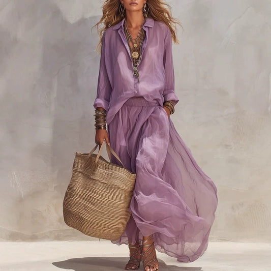 Loose-fitting Lapel Blouse And Skirt Two-piece Set - RALO COLLECTION STUDIO