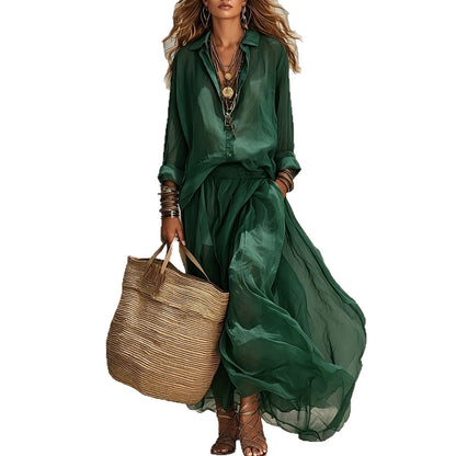 Loose-fitting Lapel Blouse And Skirt Two-piece Set - RALO COLLECTION STUDIO