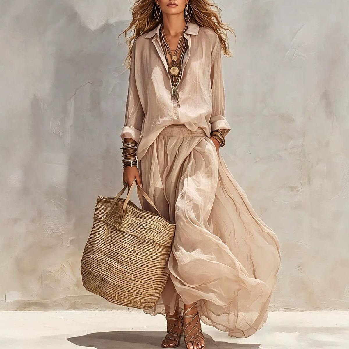 Loose-fitting Lapel Blouse And Skirt Two-piece Set - RALO COLLECTION STUDIO
