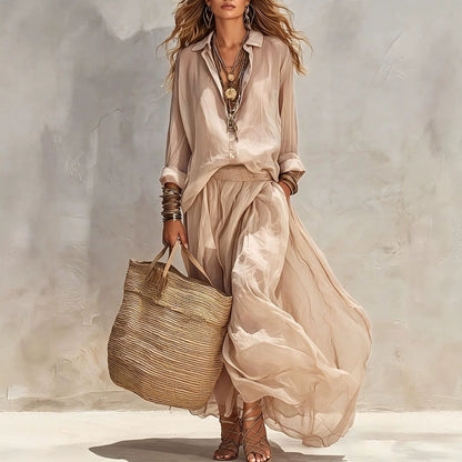 Loose-fitting Lapel Blouse And Skirt Two-piece Set - RALO COLLECTION STUDIO