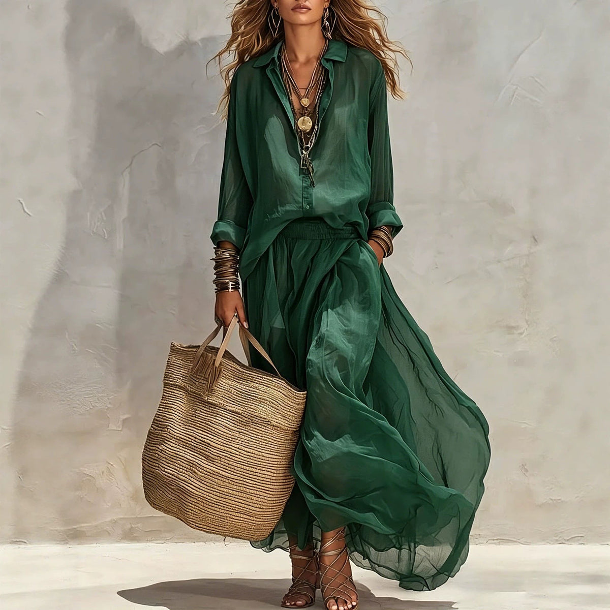 Loose-fitting Lapel Blouse And Skirt Two-piece Set - RALO COLLECTION STUDIO