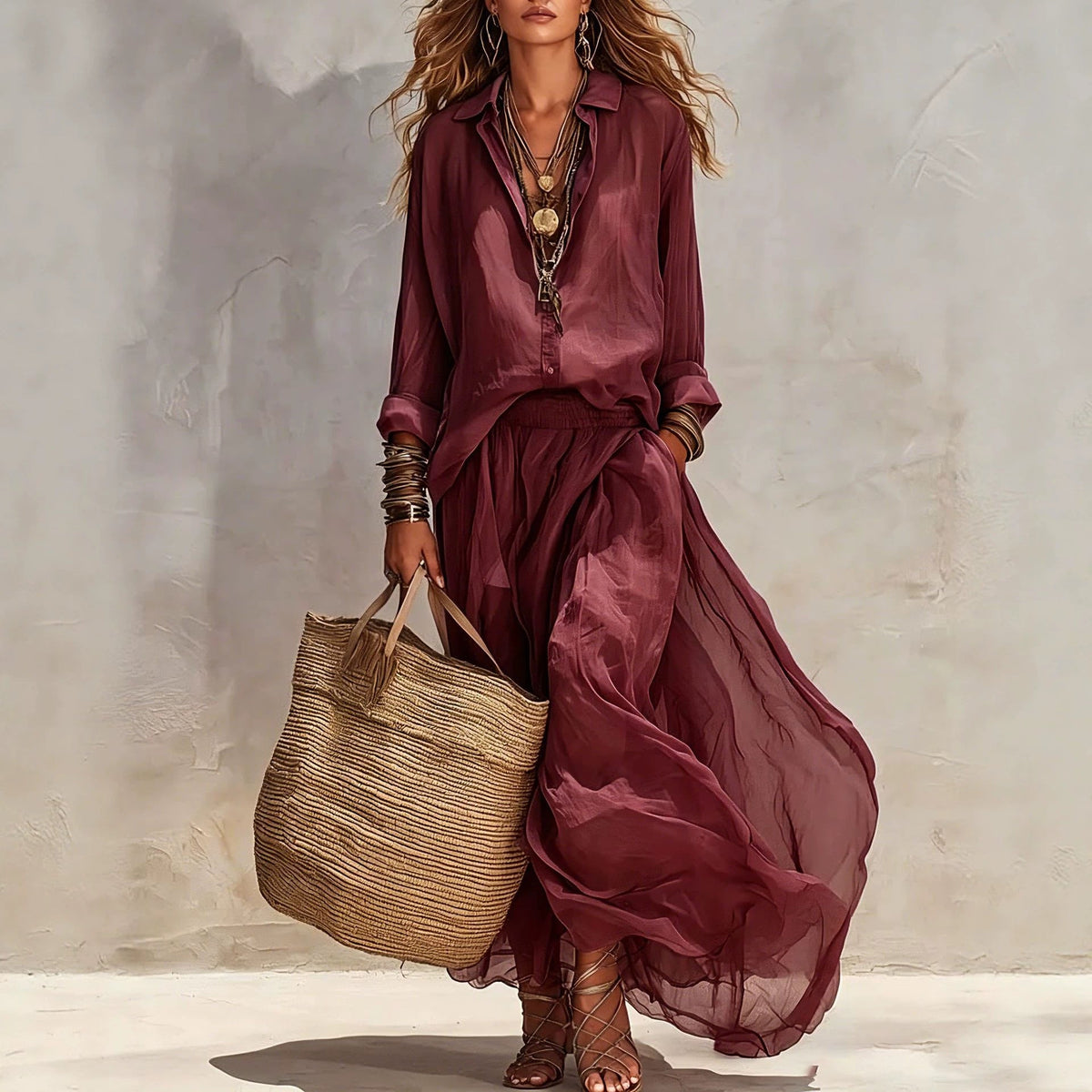 Loose-fitting Lapel Blouse And Skirt Two-piece Set - RALO COLLECTION STUDIO