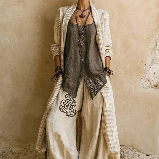 Loose-fitting Robe And Wide-leg Pants Three-piece Set For Women - RALO COLLECTION STUDIO