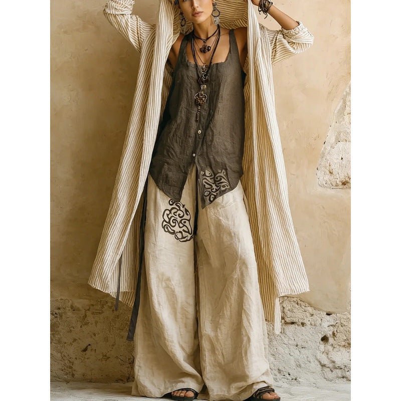 Loose-fitting Robe And Wide-leg Pants Three-piece Set For Women - RALO COLLECTION STUDIO