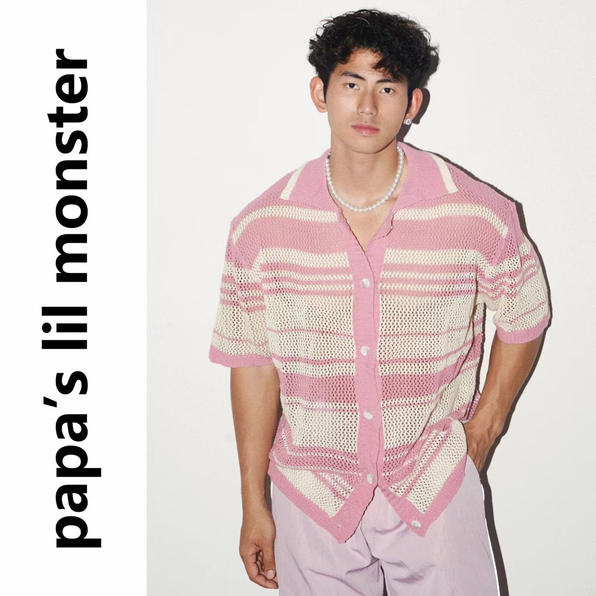 Loose-fitting Striped Hollow-out Casual Lazy-style Short-sleeve Shirt With A Lapel Collar - RALO COLLECTION STUDIO