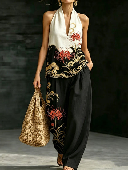 Loose V-neck Sleeveless Striped Casual Suit - RALO COLLECTION STUDIO