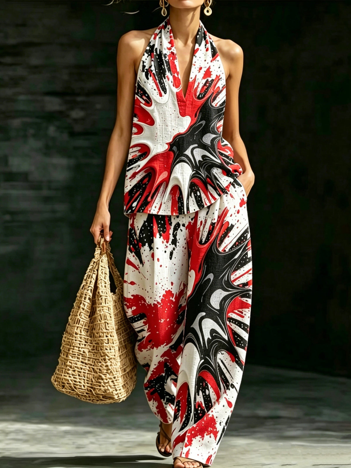 Loose V-neck Sleeveless Striped Casual Suit - RALO COLLECTION STUDIO