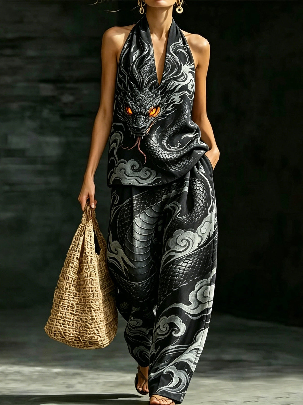 Loose V-neck Sleeveless Striped Casual Suit - RALO COLLECTION STUDIO