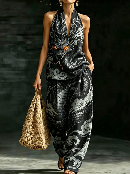 Loose V-neck Sleeveless Striped Casual Suit - RALO COLLECTION STUDIO