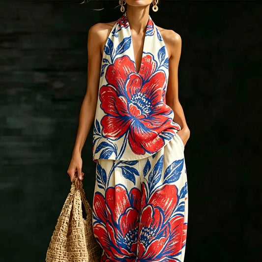 Loose V-neck Sleeveless Striped Casual Suit - RALO COLLECTION STUDIO