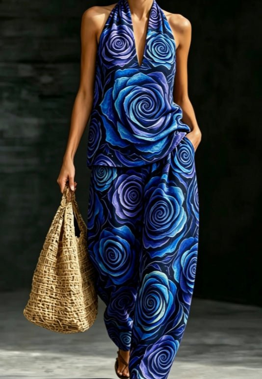 Loose V-neck Sleeveless Striped Casual Suit - RALO COLLECTION STUDIO