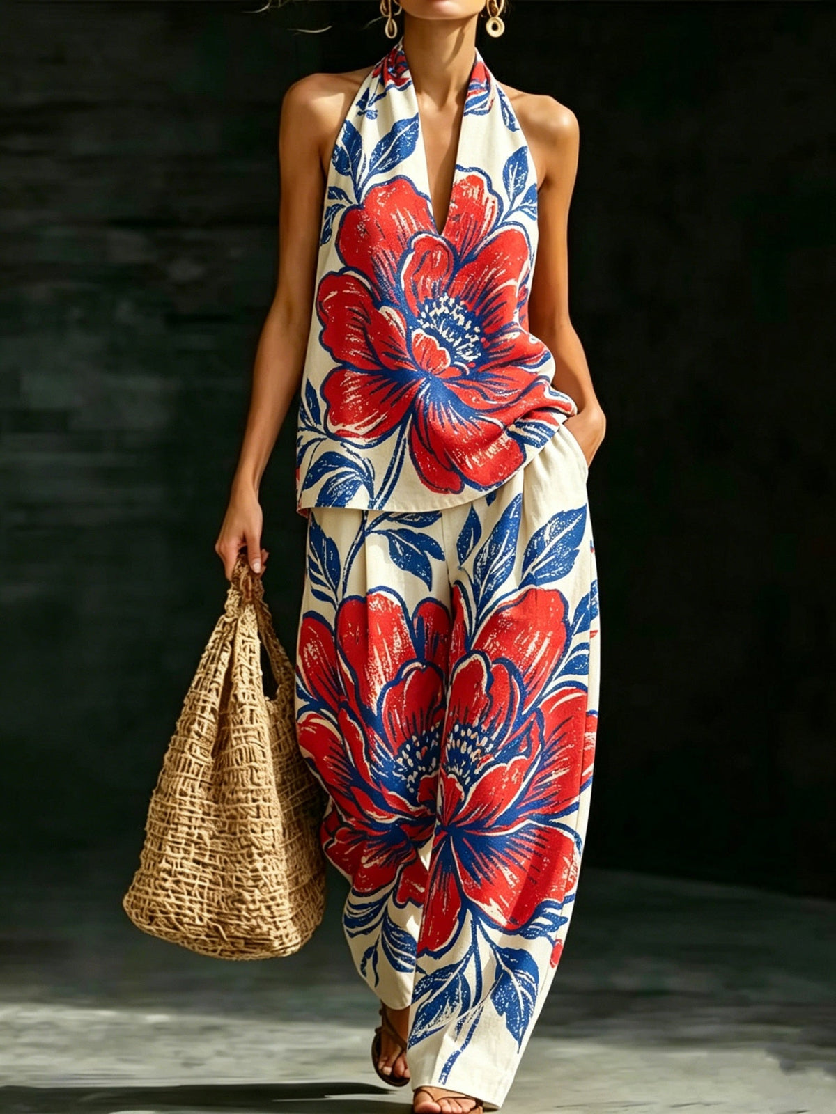 Loose V-neck Sleeveless Striped Casual Suit - RALO COLLECTION STUDIO