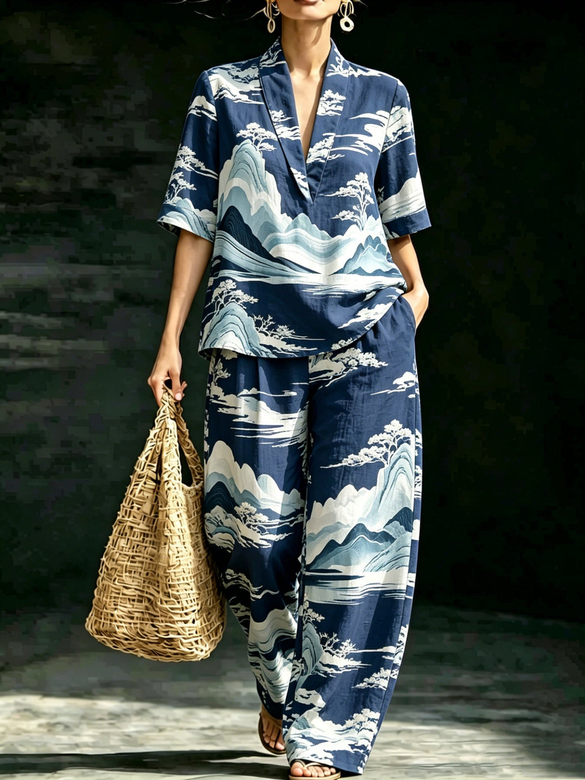 Loose V-neck Sleeveless Striped Casual Suit - RALO COLLECTION STUDIO