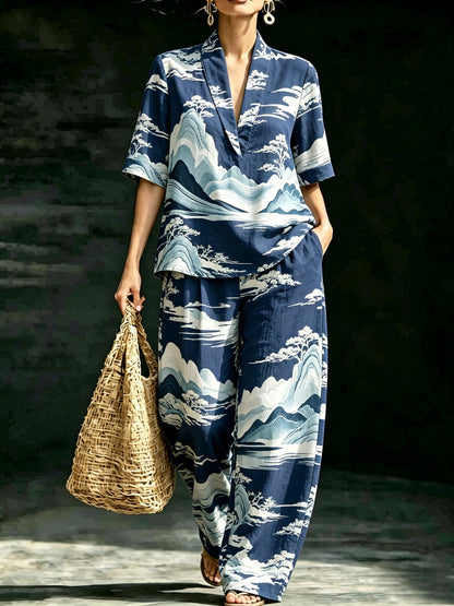 Loose V-neck Sleeveless Striped Casual Suit - RALO COLLECTION STUDIO