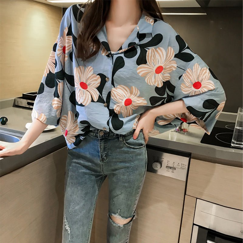 Loose Western Style Blouse Chiffon Sunscreen Shirt Retro Floral - RALO COLLECTION STUDIO