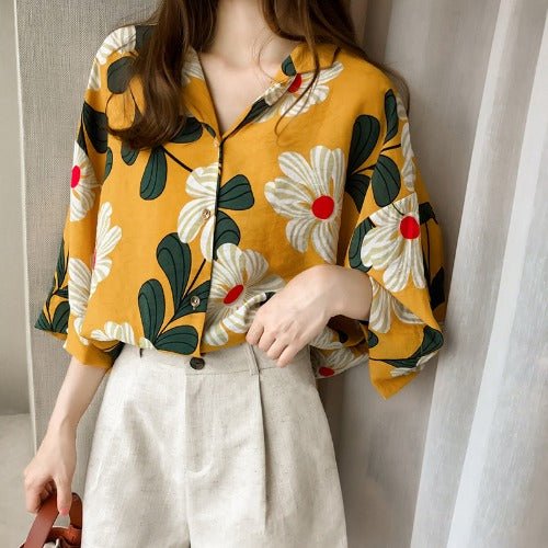 Loose Western Style Blouse Chiffon Sunscreen Shirt Retro Floral - RALO COLLECTION STUDIO
