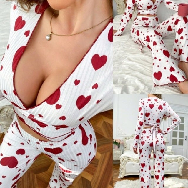 Loved-print Long-sleeve Pajama Set With Long Pants - RALO COLLECTION STUDIO