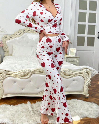 Loved-print Long-sleeve Pajama Set With Long Pants - RALO COLLECTION STUDIO