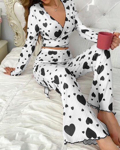 Loved-print Long-sleeve Pajama Set With Long Pants - RALO COLLECTION STUDIO