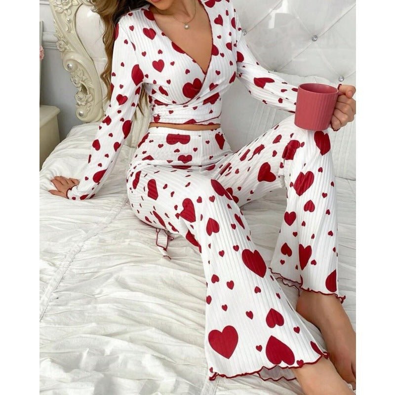 Loved-print Long-sleeve Pajama Set With Long Pants - RALO COLLECTION STUDIO