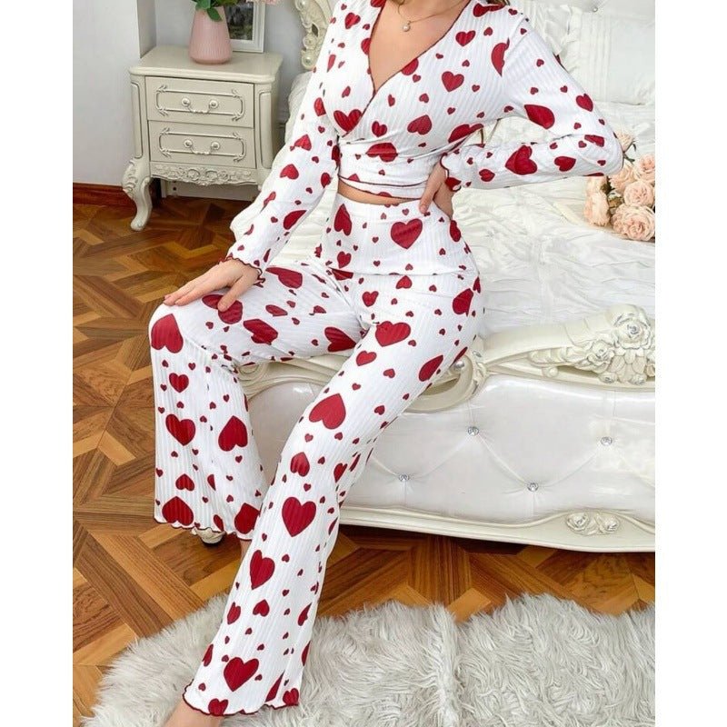 Loved-print Long-sleeve Pajama Set With Long Pants - RALO COLLECTION STUDIO