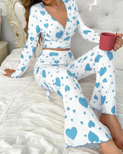 Loved-print Long-sleeve Pajama Set With Long Pants - RALO COLLECTION STUDIO