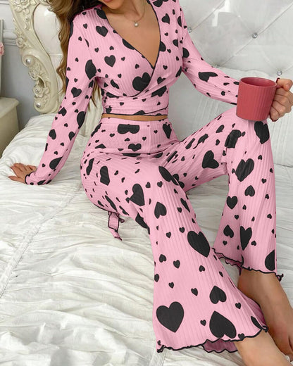 Loved-print Long-sleeve Pajama Set With Long Pants - RALO COLLECTION STUDIO