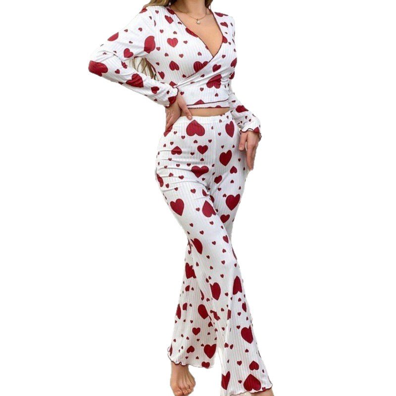 Loved-print Long-sleeve Pajama Set With Long Pants - RALO COLLECTION STUDIO