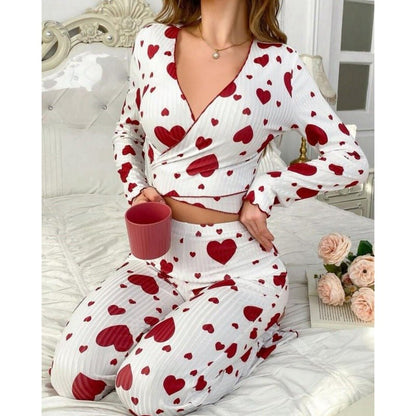 Loved-print Long-sleeve Pajama Set With Long Pants - RALO COLLECTION STUDIO