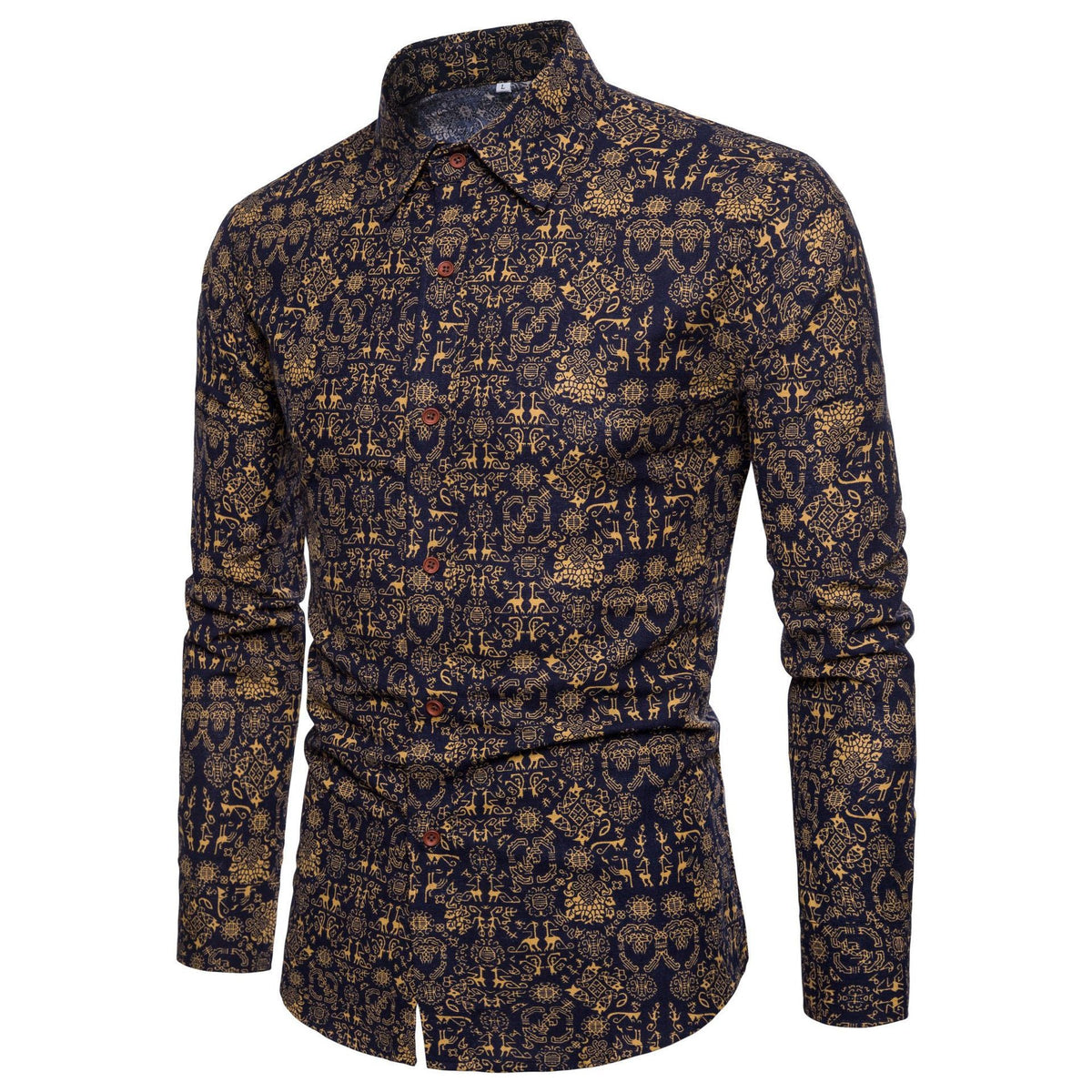 Men Long Sleeve Cotton Flower Shirt - RALO COLLECTION STUDIO