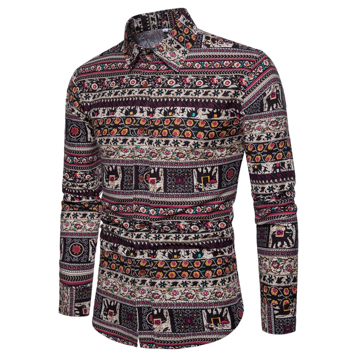 Men Long Sleeve Cotton Flower Shirt - RALO COLLECTION STUDIO