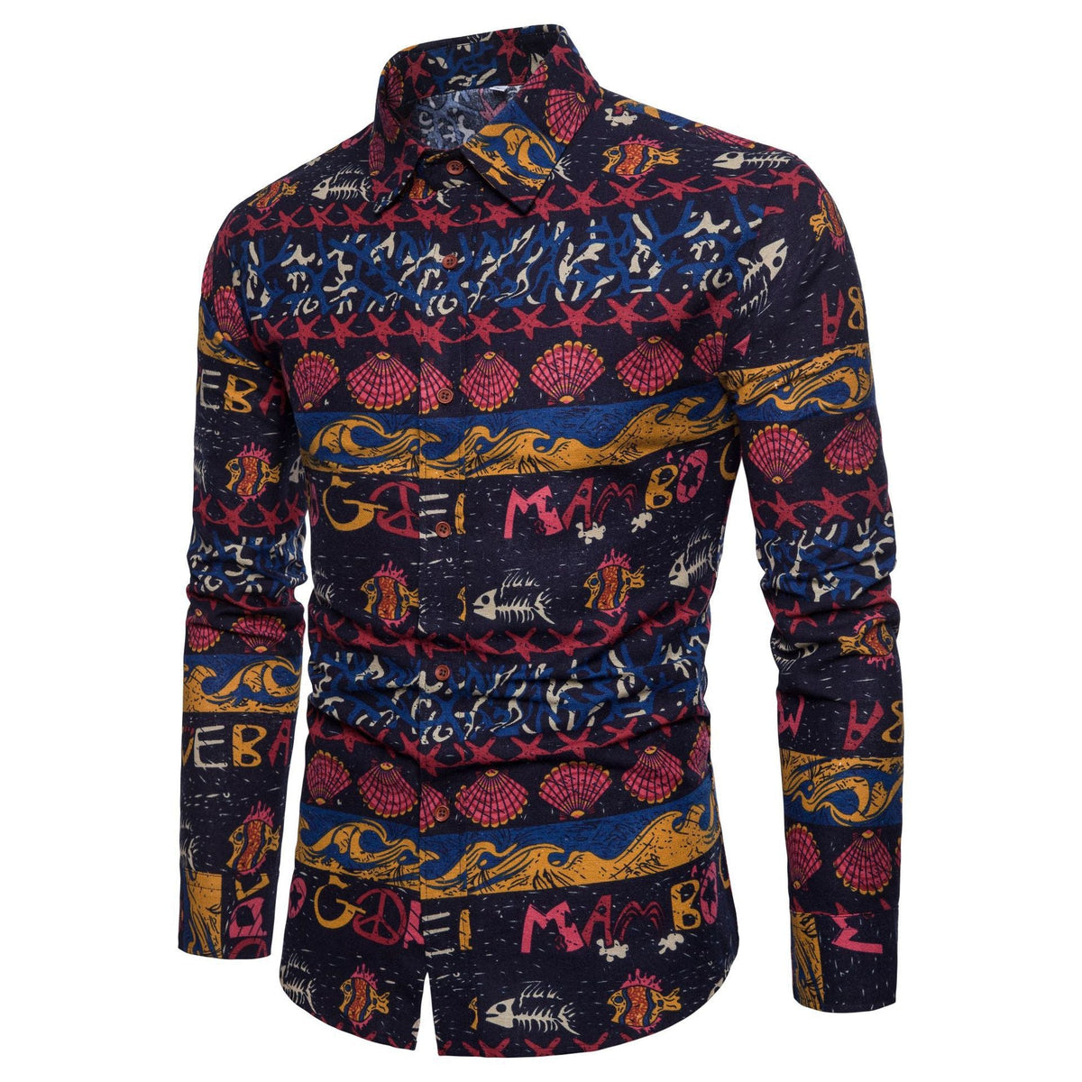 Men Long Sleeve Cotton Flower Shirt - RALO COLLECTION STUDIO