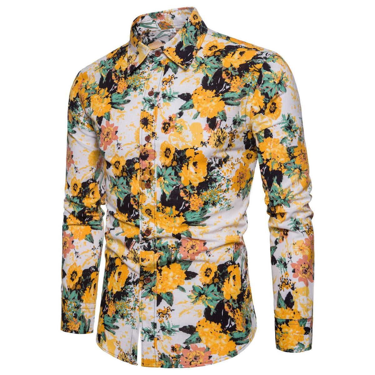 Men Long Sleeve Cotton Flower Shirt - RALO COLLECTION STUDIO