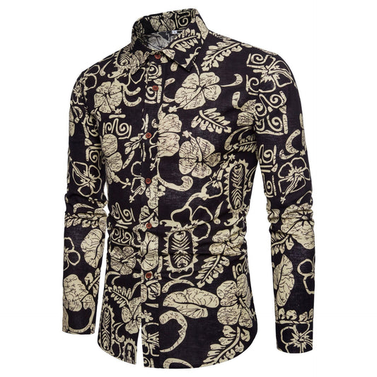Men Long Sleeve Cotton Flower Shirt - RALO COLLECTION STUDIO