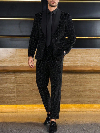 Mens Black Formal Suit Set With Subtle Glitter - RALO COLLECTION STUDIO