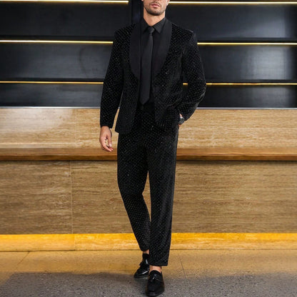 Mens Black Formal Suit Set With Subtle Glitter - RALO COLLECTION STUDIO
