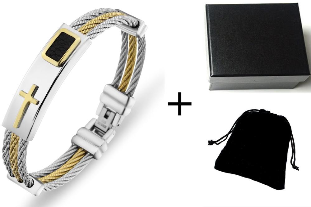 RALO Collection Men’s 3-Row Stainless Steel Cross Bracelet – Christian Punk Wire Chain Bangle - RALO COLLECTION STUDIO