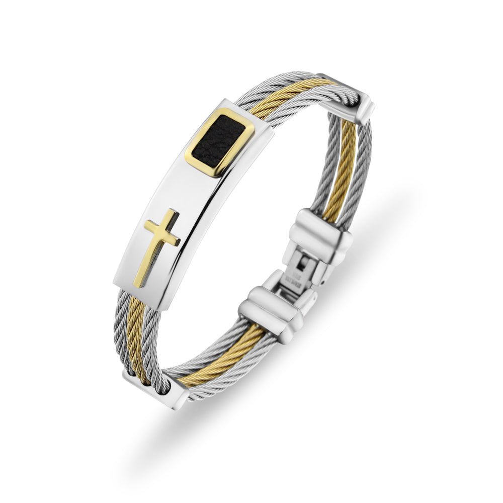 RALO Collection Men’s 3-Row Stainless Steel Cross Bracelet – Christian Punk Wire Chain Bangle - RALO COLLECTION STUDIO