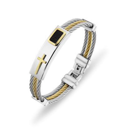 RALO Collection Men’s 3-Row Stainless Steel Cross Bracelet – Christian Punk Wire Chain Bangle - RALO COLLECTION STUDIO
