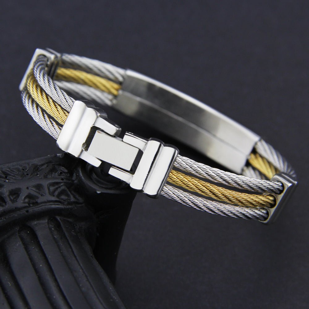 RALO Collection Men’s 3-Row Stainless Steel Cross Bracelet – Christian Punk Wire Chain Bangle - RALO COLLECTION STUDIO