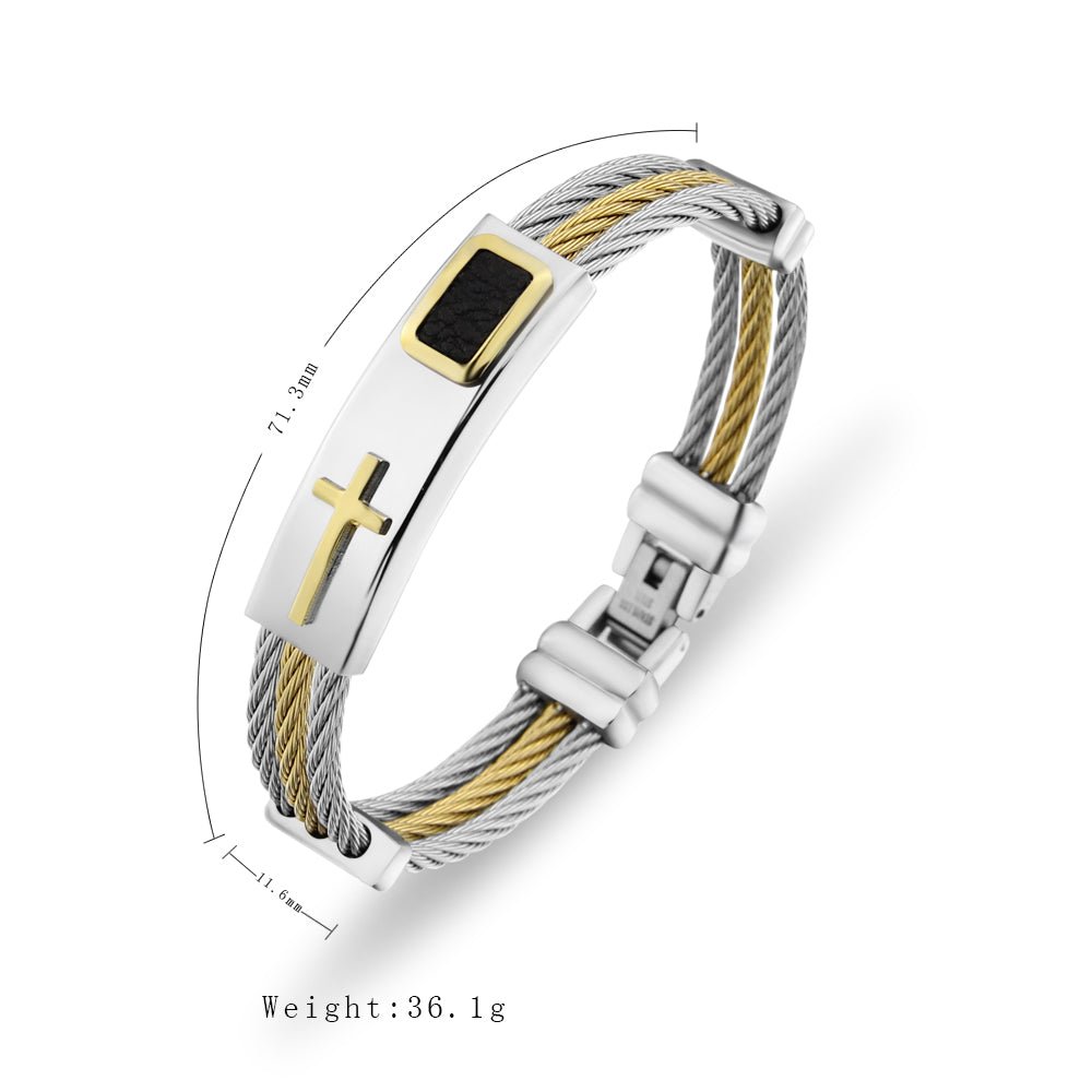RALO Collection Men’s 3-Row Stainless Steel Cross Bracelet – Christian Punk Wire Chain Bangle - RALO COLLECTION STUDIO