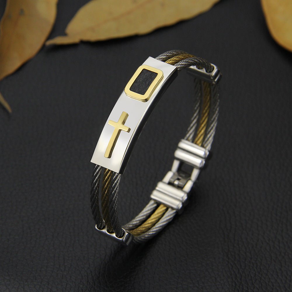 RALO Collection Men’s 3-Row Stainless Steel Cross Bracelet – Christian Punk Wire Chain Bangle - RALO COLLECTION STUDIO